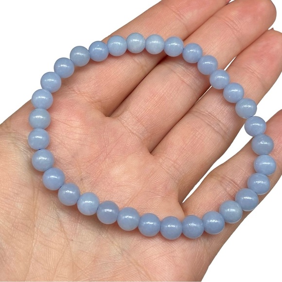 6mm Angelite Beaded Stretch Bracelet Gemstone Stone Crystal Crystals Blue Beads - Picture 4 of 4